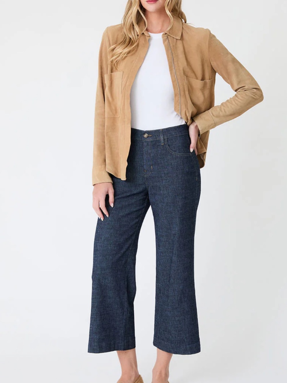 LEVEL 99 Anabelle Hemp Blend Wide Leg Indigo Casual Chic Crop Pants Size 30